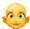 a close up of a yellow smiley face with a bald head and ears .