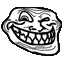 a black and white drawing of a troll face smiling .