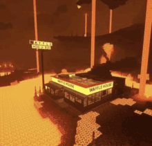 a waffle house in a minecraft world with a sign that says waffle house