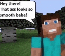 a minecraft character with a speech bubble saying hey there that ass looks so smooth babe