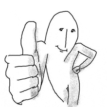 it is a black and white drawing of a person giving a thumbs up .