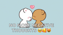 a cartoon of two bears kissing with the words no more negative thoughts