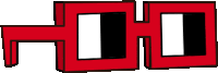 a red and black logo with a square in the middle of it