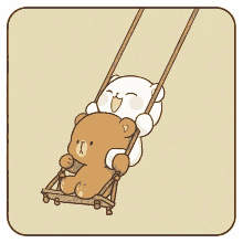 a cartoon of two teddy bears sitting on a wooden swing