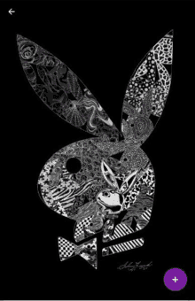 a black and white drawing of a playboy bunny rabbit