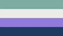 a blue , white , and purple flag with a white stripe on the bottom .