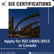 an advertisement for sis certifications shows a bridge over a body of water