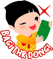 a sticker of a girl holding a green envelope with the words bagithr dong