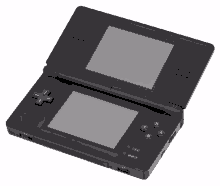 a black nintendo ds game console is open and ready to be used