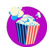 an illustration of a striped bucket of popcorn on a purple circle