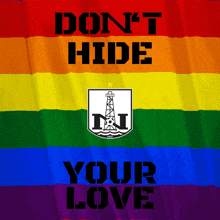 a rainbow flag with the words " do n't hide your love " below it