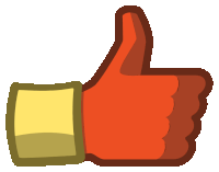 a red thumbs up icon with a yellow cuff