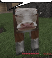 a cow is standing in a field in a video game .