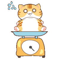 a cat sitting on top of a scale with a spoon on it