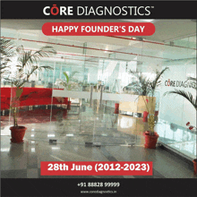 an advertisement for core diagnostics wishes a happy founder 's day on june 28th