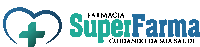 a logo for superfarma with a heart and a cross