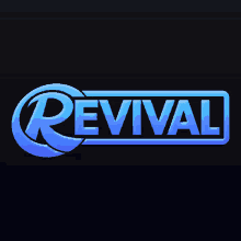 a blue revival logo on a dark background