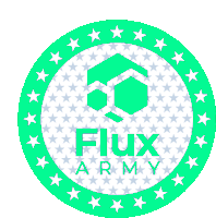 a logo for flux army has a green circle with stars around it