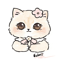 a drawing of a cat with a flower on its head and the name echo written below it