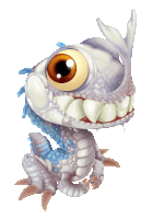 a cartoon drawing of a fish with big eyes and teeth