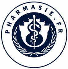 a pharmacy logo with a caduceus in a circle