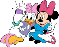 minnie mouse and daisy duck taking a selfie together