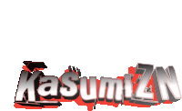 the name kasumizn is written in silver and red letters