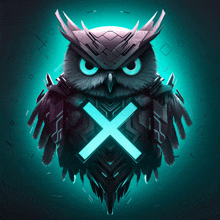 a futuristic owl with a cross in front of it