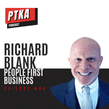 a man in a suit and tie is featured on the cover of a podcast called richard blank people first business