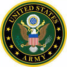 the seal of the united states army is a green and yellow circle with an eagle and a flag inside of it .