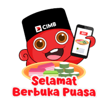 a cartoon character with a cimb hat is holding a cell phone over a plate of food