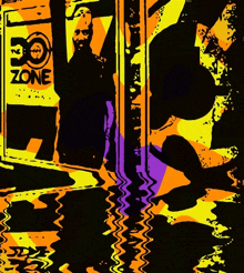 a painting of a man standing in front of a sign that says 50 zone