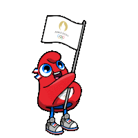 a cartoon character is holding a flag that says paris 2024 on it