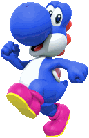 a blue and white yoshi with pink shoes and yellow soles