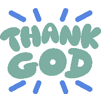 a sticker that says thank god with blue rays around it