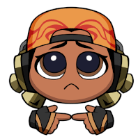 a cartoon character with a sad face and a bandana on his head