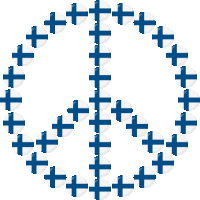 a peace sign made up of blue and white crosses on a white background