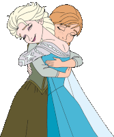 a drawing of elsa and anna hugging each other on a white background