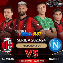 a poster for a match between ac milan and napoli on february 12th