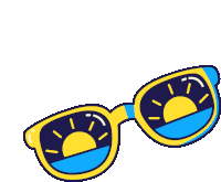 a pair of sunglasses with a sun reflected in them