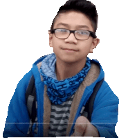 a young boy wearing glasses and a scarf that says ' a ' on it