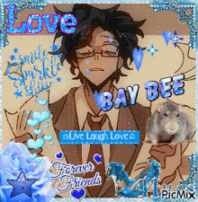 a picture of a man and a rat with the words love bay bee on it