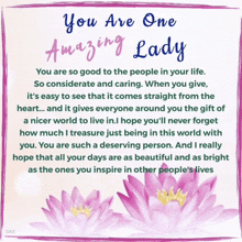 a card that says " you are one amazing lady " on it