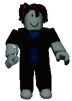 a roblox character wearing a blue shirt and black pants