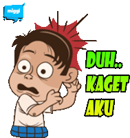 a cartoon of a boy with the words duh kaget aku written below him