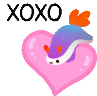 a pink heart with a blue and white fish on it and the words xoxo below it