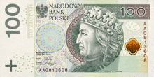 a 100 polish bank note with a crown on it