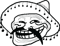 a black and white drawing of a troll wearing a sombrero and mustache