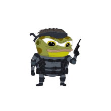 a cartoon of a frog in a military uniform