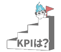 a cartoon character holding a red flag on top of a set of stairs with the words kpi written below it